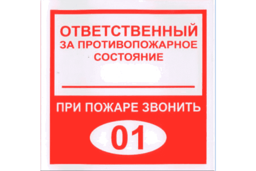 Знак Прочие российские Плёнка (В 02) ответственный за противопожарное состояние (200х200)